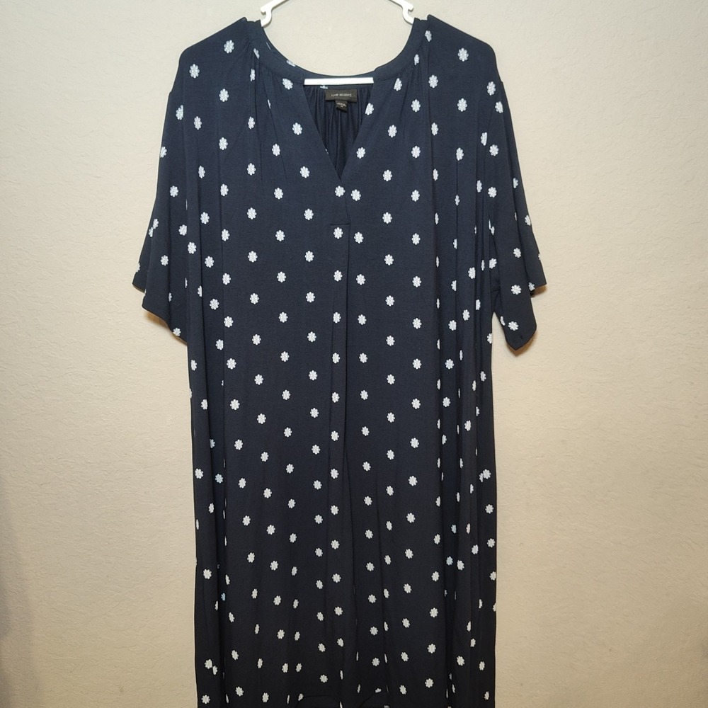 J. Jill Wearever Collection Navy Floral Dress Women 2X Print Jersey Stretch